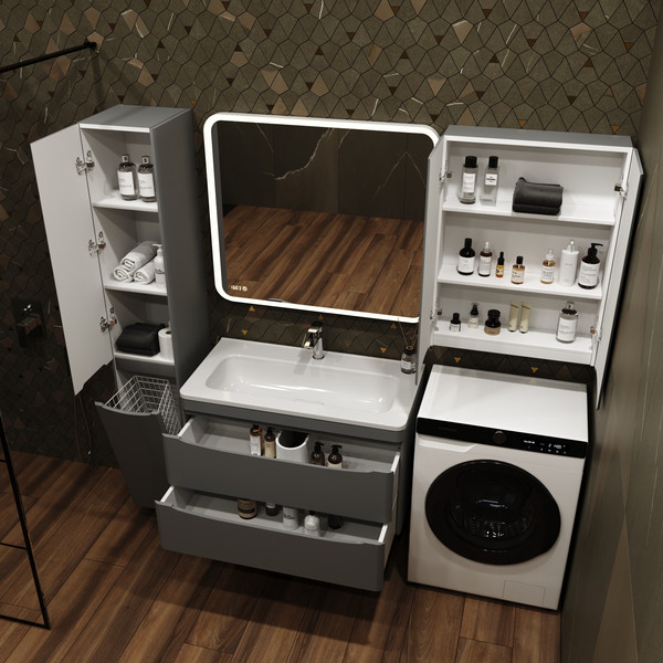 Изображение товара Тумба под умывальник Symbolite Бергамо мини 90 Люкс Plus 2 ящика (подвесная, серый)