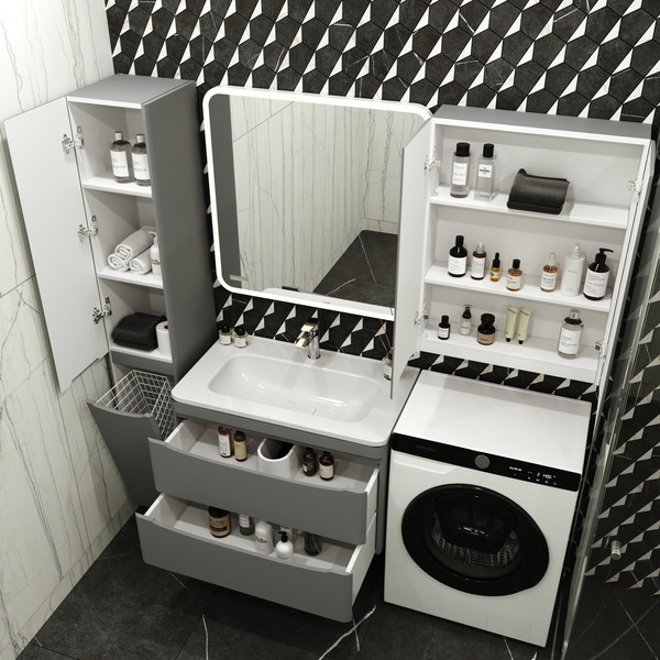 Изображение товара Тумба под умывальник Symbolite Бергамо мини 90 Люкс Plus 2 ящика (подвесная, серый)