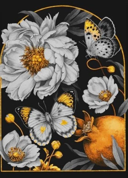 Изображение товара Картина по номерам ILikeGift Белые цветы и бабочки / BHR0573