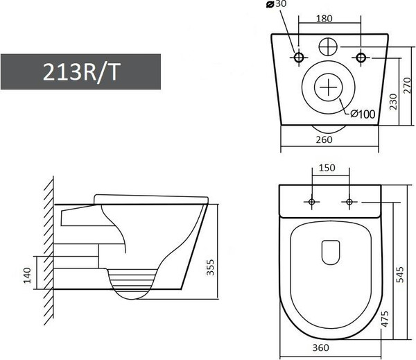 Изображение товара Унитаз подвесной Grado GD-W213R matt (с сиденьем)
