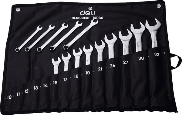 Изображение товара Набор ключей Deli EDL130014B (14шт, серебристый)