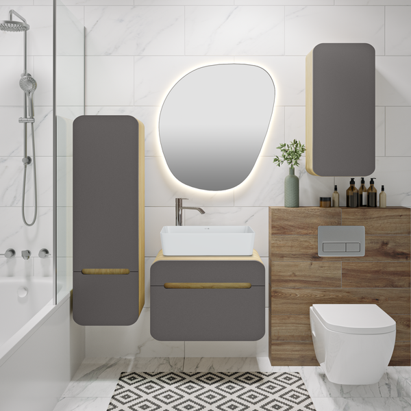 Изображение товара Тумба под умывальник Runo Ницца 60 (подвесная, дуб натуральный/графит)