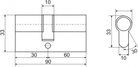 Изображение товара Цилиндровый механизм замка Vettore ZN M90 Z NI 30x60 (5 ключей, никель)