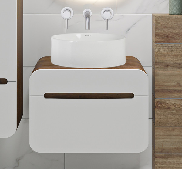 Изображение товара Тумба под умывальник Runo Ницца 60 (подвесная, темное дерево/белый)