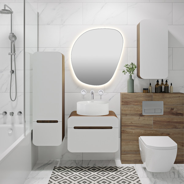 Изображение товара Тумба под умывальник Runo Ницца 60 (подвесная, темное дерево/белый)