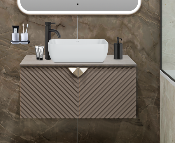 Изображение товара Тумба под умывальник Runo Андорра 85 (подвесная, кашемир серый/дуб какао)