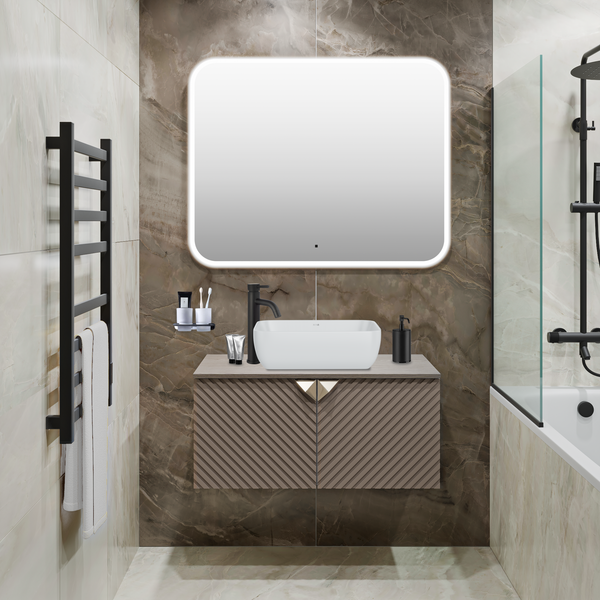 Изображение товара Тумба под умывальник Runo Андорра 85 (подвесная, кашемир серый/дуб какао)