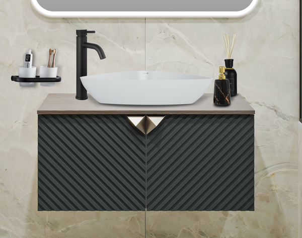 Изображение товара Тумба под умывальник Runo Андорра 85 (подвесная, графит/дуб коньячный)