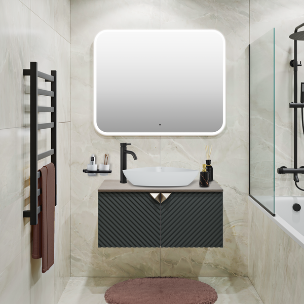 Изображение товара Тумба под умывальник Runo Андорра 85 (подвесная, графит/дуб коньячный)