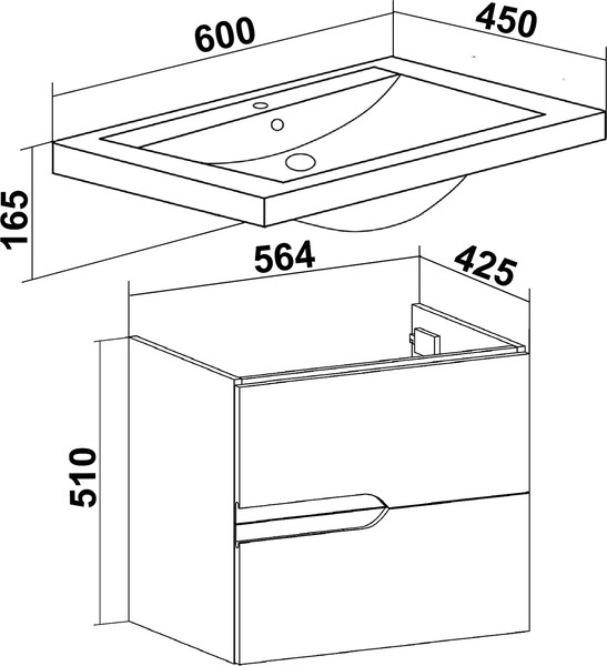 Изображение товара Тумба под умывальник Runo Стокгольм 60 (подвесная)