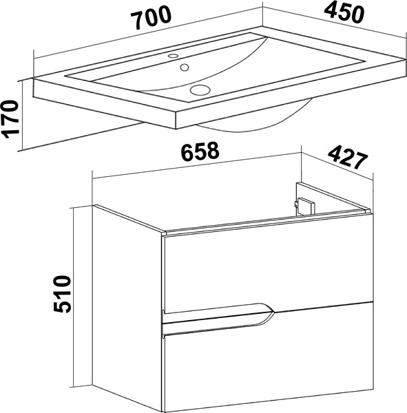 Изображение товара Тумба под умывальник Runo Стокгольм 70 (подвесная)