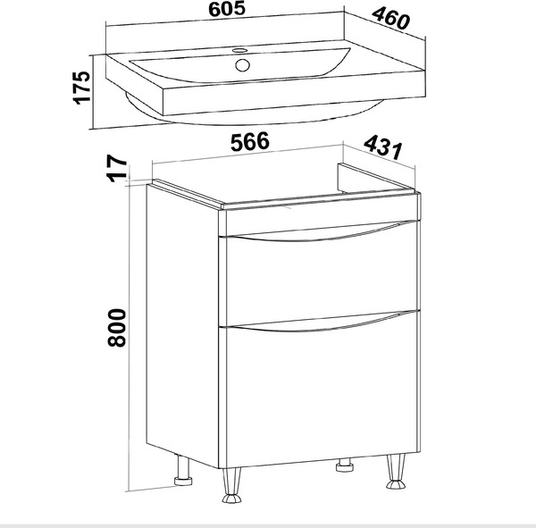 Изображение товара Тумба под умывальник Runo Афина 60 (напольная, белый)
