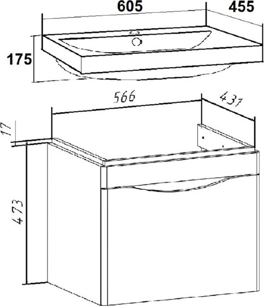 Изображение товара Тумба под умывальник Runo Афина 60 (подвесная, цемент)