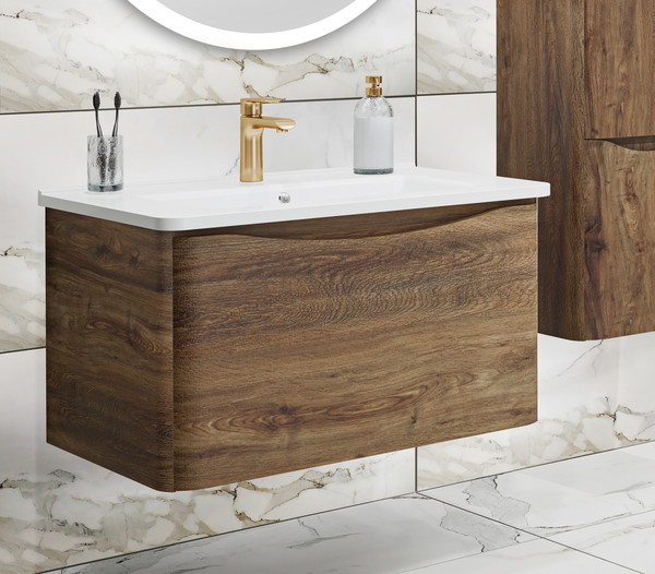 Изображение товара Тумба под умывальник Runo Тоскана 80 (подвесная, темное дерево)