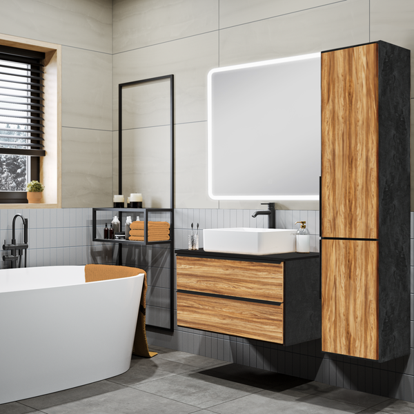 Изображение товара Тумба под умывальник Runo Мальта 70 (подвесная, дуб/черный)