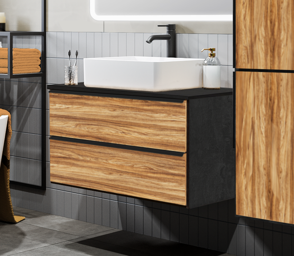 Изображение товара Тумба под умывальник Runo Мальта 85 (подвесная, дуб/черный)