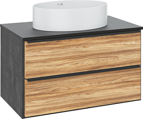 Изображение товара Тумба под умывальник Runo Мальта 85 (подвесная, дуб/черный)