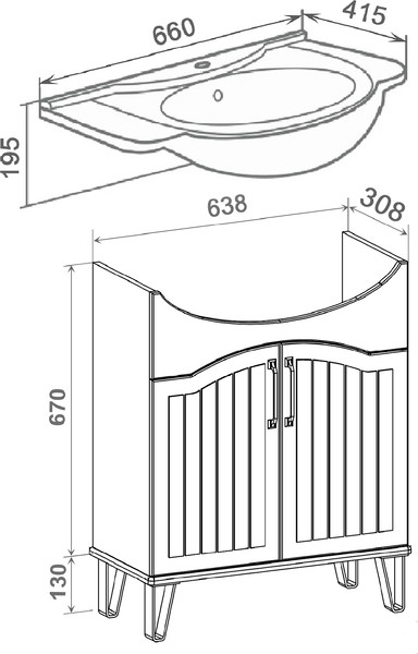 Изображение товара Тумба под умывальник Runo Марсель 65 (напольная, мята)
