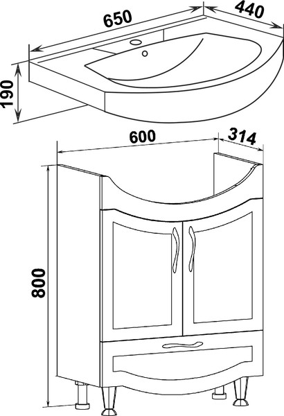 Изображение товара Тумба под умывальник Runo Неаполь 65 (напольная, белый)