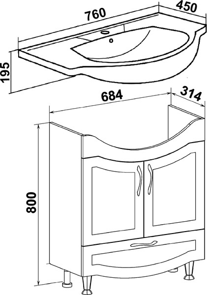 Изображение товара Тумба под умывальник Runo Неаполь 75 (напольная, белый)