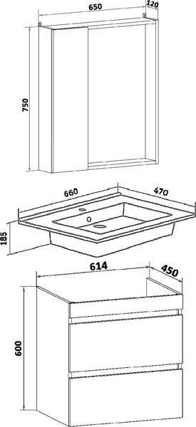 Изображение товара Тумба под умывальник Runo Манхэттен 65 (подвесная, серый бетон)