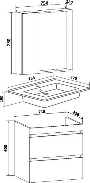 Изображение товара Тумба под умывальник Runo Манхэттен 75 (подвесная, серый бетон)
