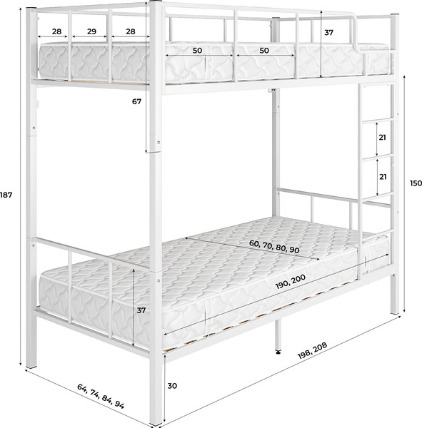 Изображение товара Односпальная кровать Князев Мебель Турнео 1 ТУ1.80.200.Б (белый муар)
