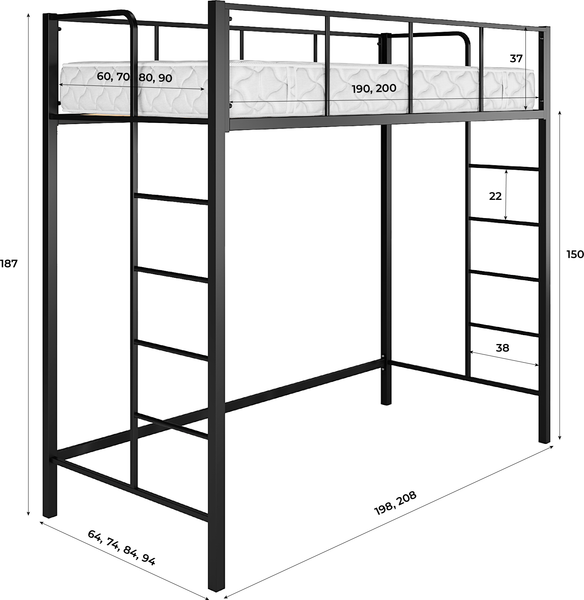 Изображение товара Односпальная кровать Князев Мебель Хельга 1 ХЕ1.90.200.Ч (черный муар)