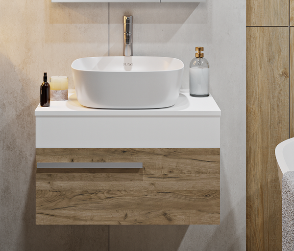 Изображение товара Тумба под умывальник Runo Вудлайн 65 (подвесная, крафтовый дуб)