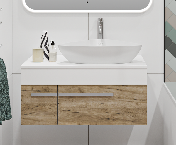 Изображение товара Тумба под умывальник Runo Вудлайн 85 (подвесная, крафтовый дуб)