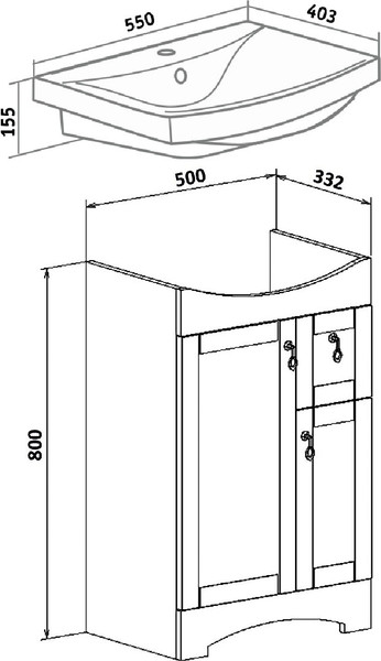 Изображение товара Тумба под умывальник Runo Мерида 55 (напольная, белый)