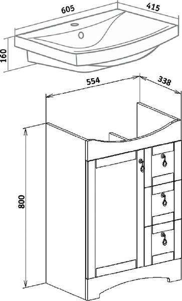 Изображение товара Тумба под умывальник Runo Мерида 60 (напольная, белый)