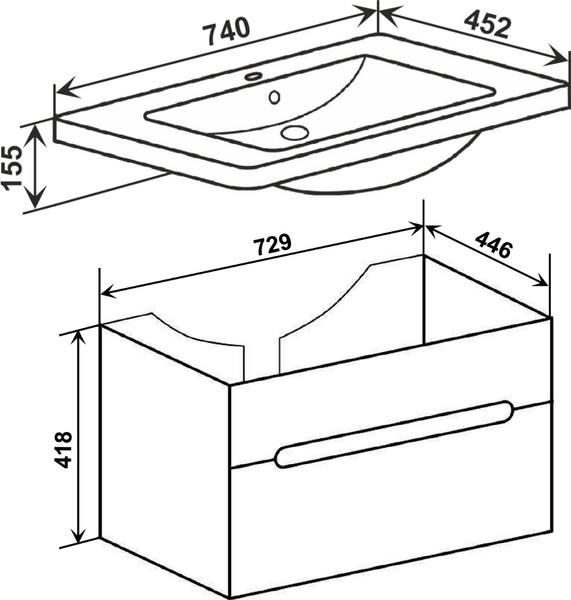 Изображение товара Тумба под умывальник Runo Парма 75 (подвесная)