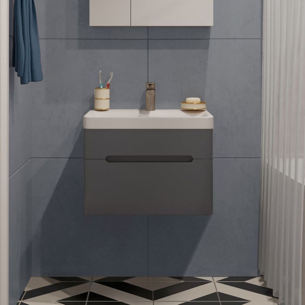 Изображение товара Тумба под умывальник Runo Парма 60 (подвесная, графит)