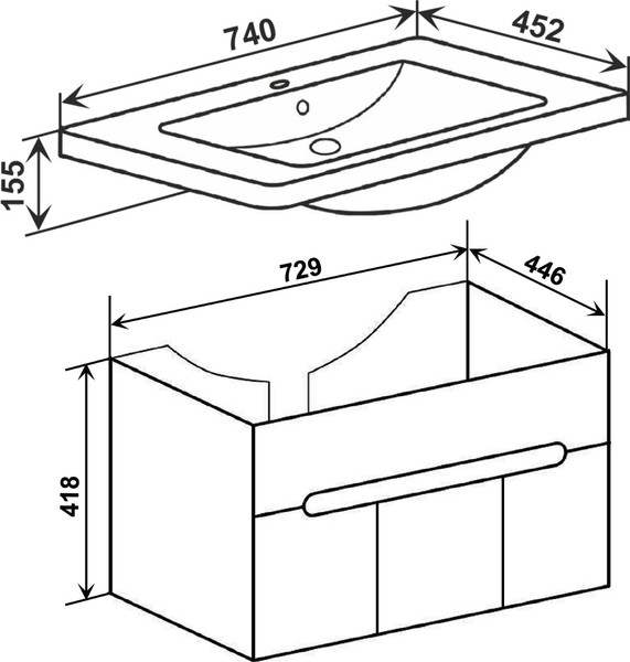 Изображение товара Тумба под умывальник Runo Парма 75 3 двери (подвесная)