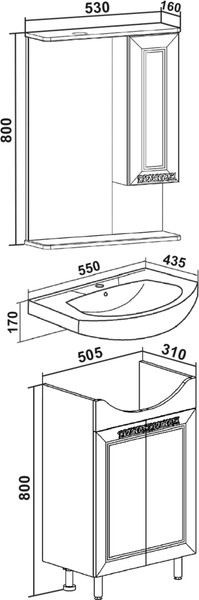 Изображение товара Тумба под умывальник Runo Монро 55 (напольная)