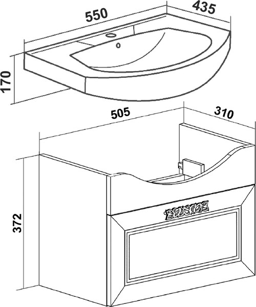 Изображение товара Тумба под умывальник Runo Монро 55 (подвесная)