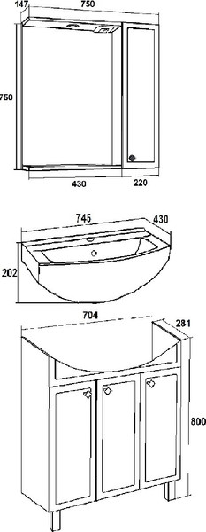 Изображение товара Тумба под умывальник Runo Римини 75 (напольная, белый)