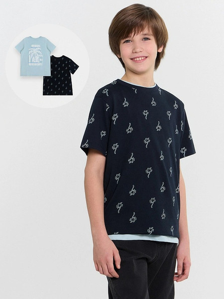 Изображение товара Комплект футболок детских Mark Formelle 113379-2 (р.158-80, голубая дымка/пальмы на темно-синем)