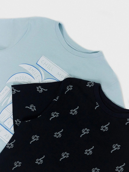 Изображение товара Комплект футболок детских Mark Formelle 113379-2 (р.158-80, голубая дымка/пальмы на темно-синем)