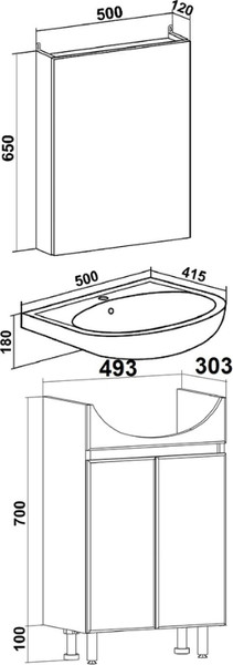 Изображение товара Тумба под умывальник Runo Лада 50 (напольная, дуб/графит)