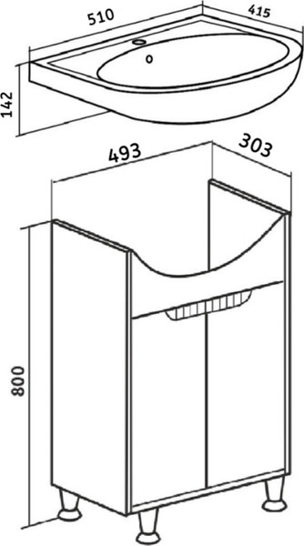 Изображение товара Тумба под умывальник Runo Эко 50 (напольная, белый/лиственница)