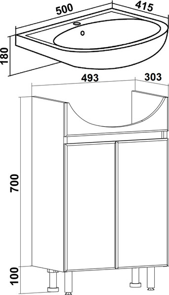 Изображение товара Тумба под умывальник Runo Лада 50 (напольная, блэквуд/белый)