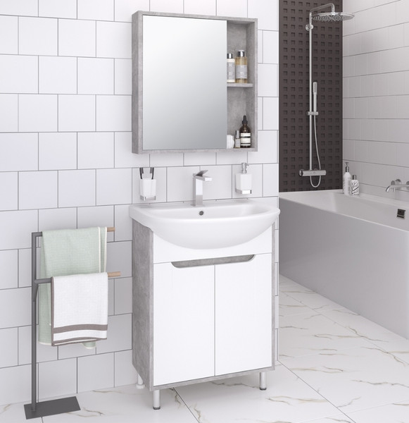 Изображение товара Тумба под умывальник Runo Эко 60 (напольная, белый/серый бетон)