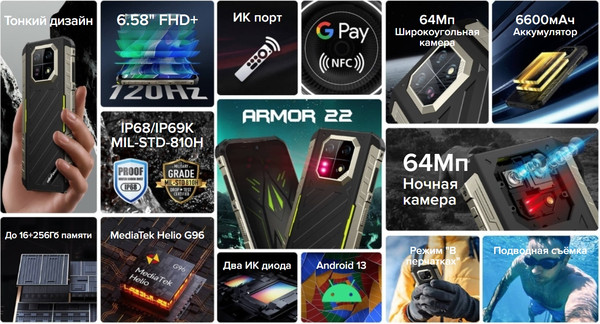 Изображение товара Смартфон Ulefone Armor 22 8GB/256GB (зеленый)