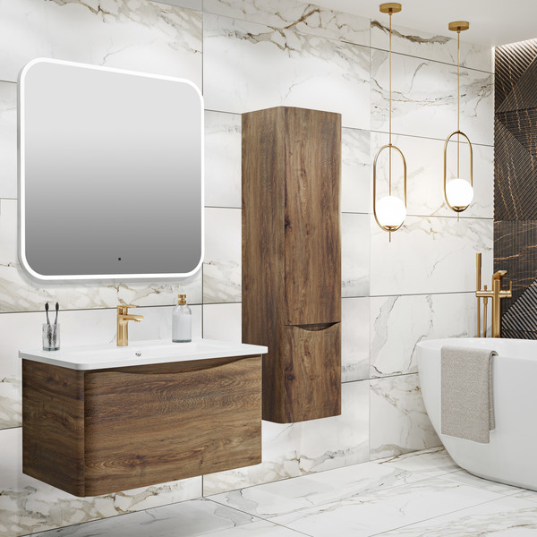 Изображение товара Шкаф-полупенал для ванной Runo Тоскана (подвесной, темное дерево)