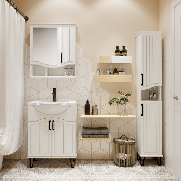 Изображение товара Шкаф-пенал для ванной Runo Марсель 30 правый (напольный, белый)