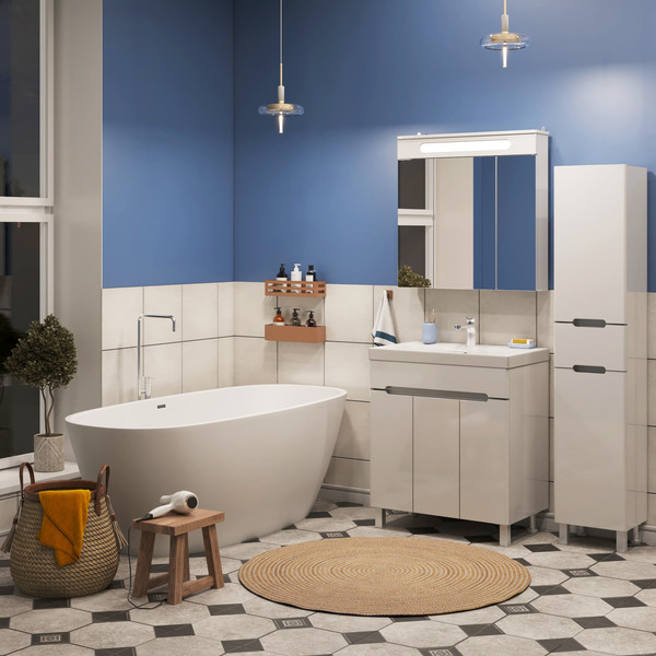 Изображение товара Шкаф-пенал для ванной Runo Парма 35 правый с корзиной (напольный/подвесной)