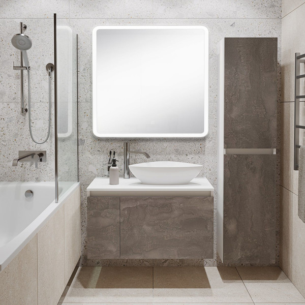 Изображение товара Шкаф-пенал для ванной Runo Бари (подвесной, железный камень)