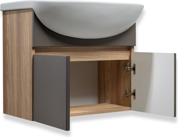 Изображение товара Тумба под умывальник Runo Лада 50 (подвесная, дуб/графит)